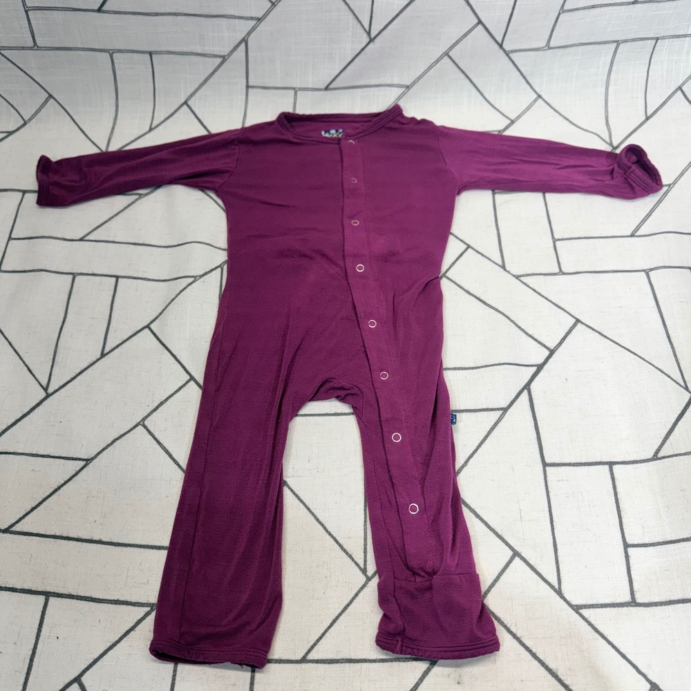 KicKee Pants Coverall 6-9 Months Purple Snap Front Bamboo Footless Romper